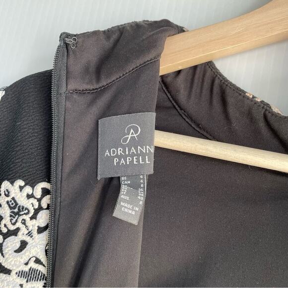 Adrianna Papell height neckline modest long bell sleeve black and white size 4 - Picture 9 of 12